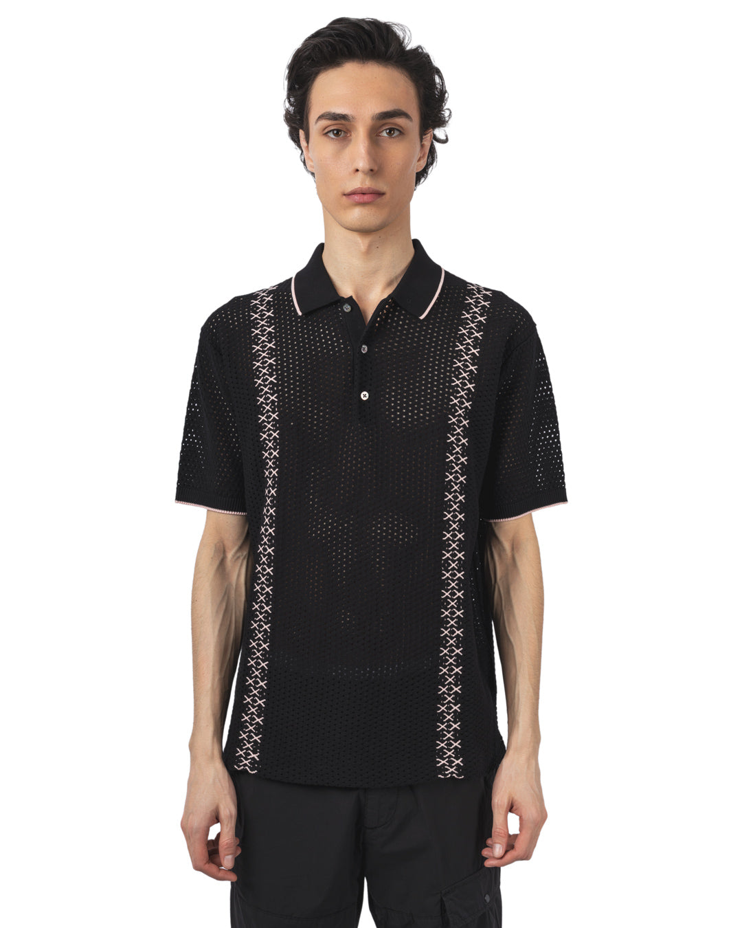 Knit Polo Mesh Stripe
