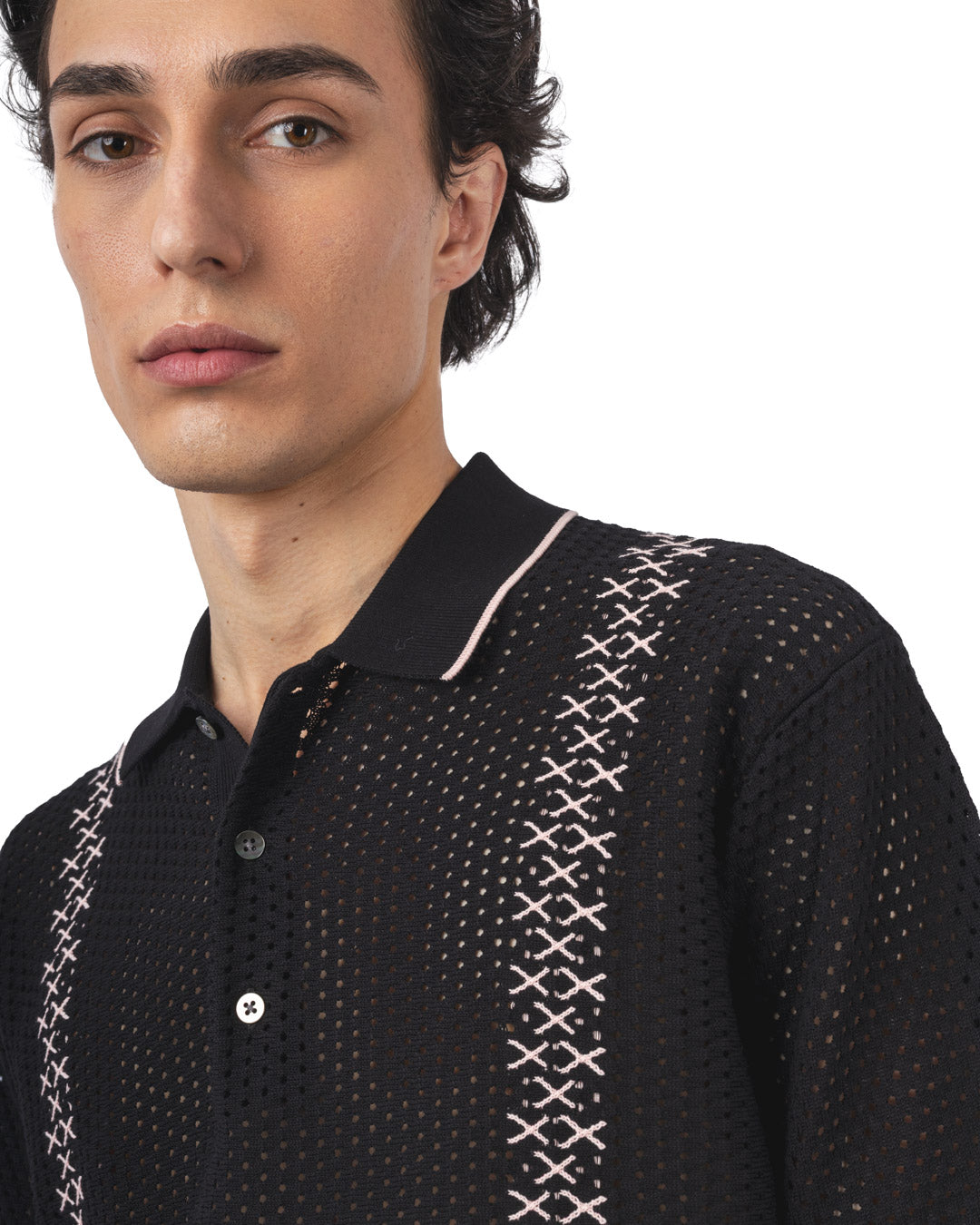 Knit Polo Mesh Stripe