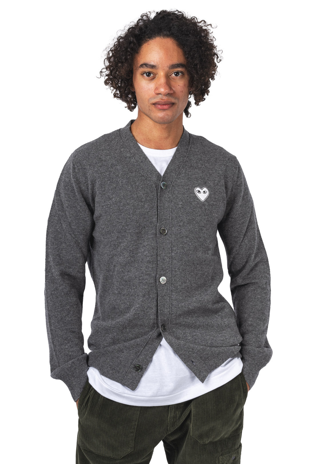 V-NECK CARDIGAN WHITE EMBLEM