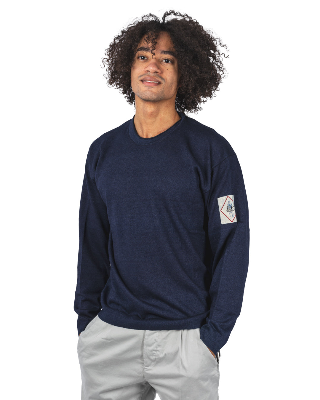 Indigo Cotton Vanisé Crew Neck Knit