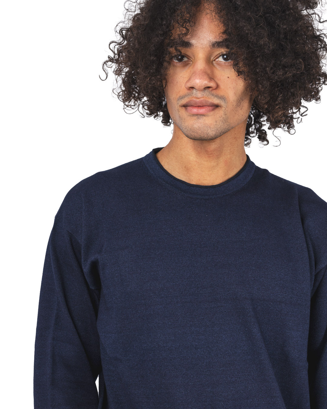 Indigo Cotton Vanisé Crew Neck Knit
