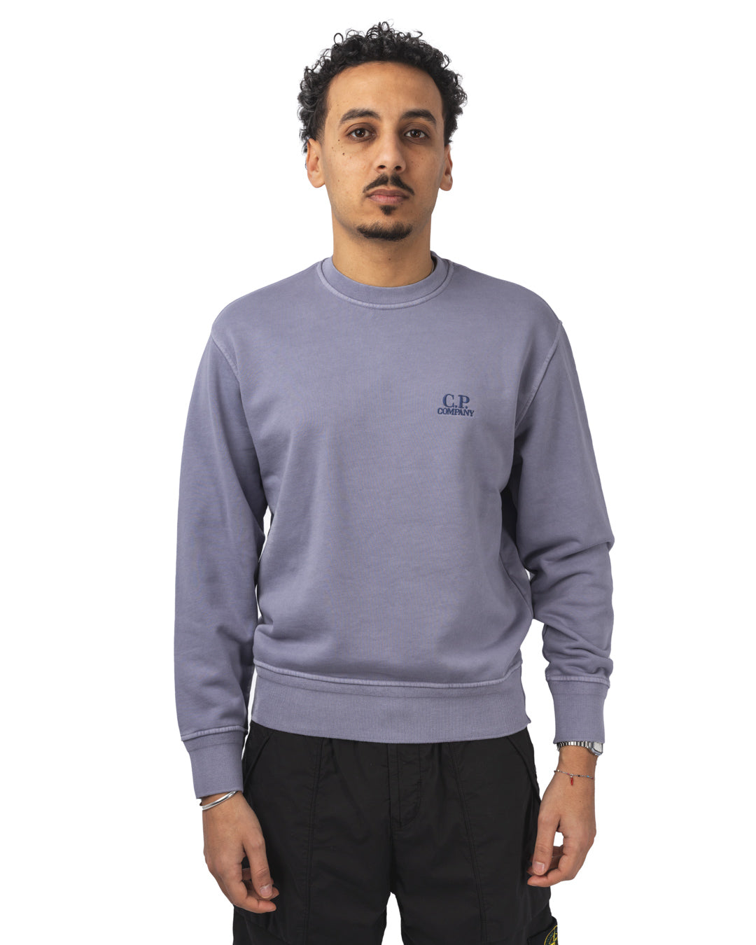 Cotton Diagonal Fleece Crew Neck Logo Sweatshirt