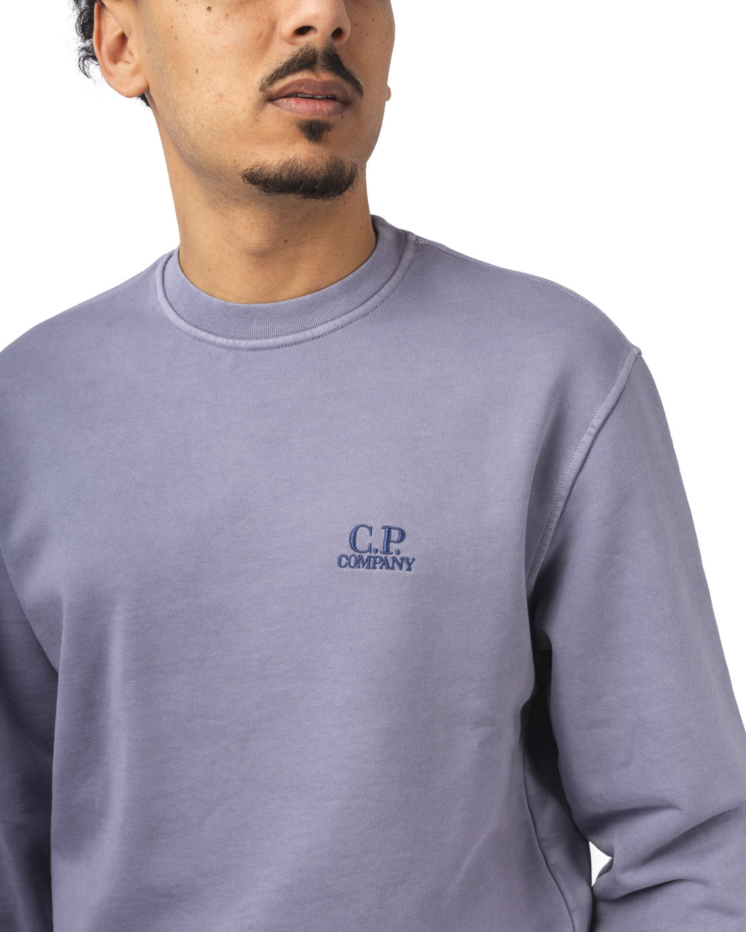 Cotton Diagonal Fleece Crew Neck Logo Sweatshirt