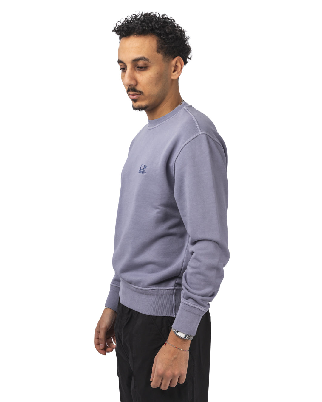 Cotton Diagonal Fleece Crew Neck Logo Sweatshirt