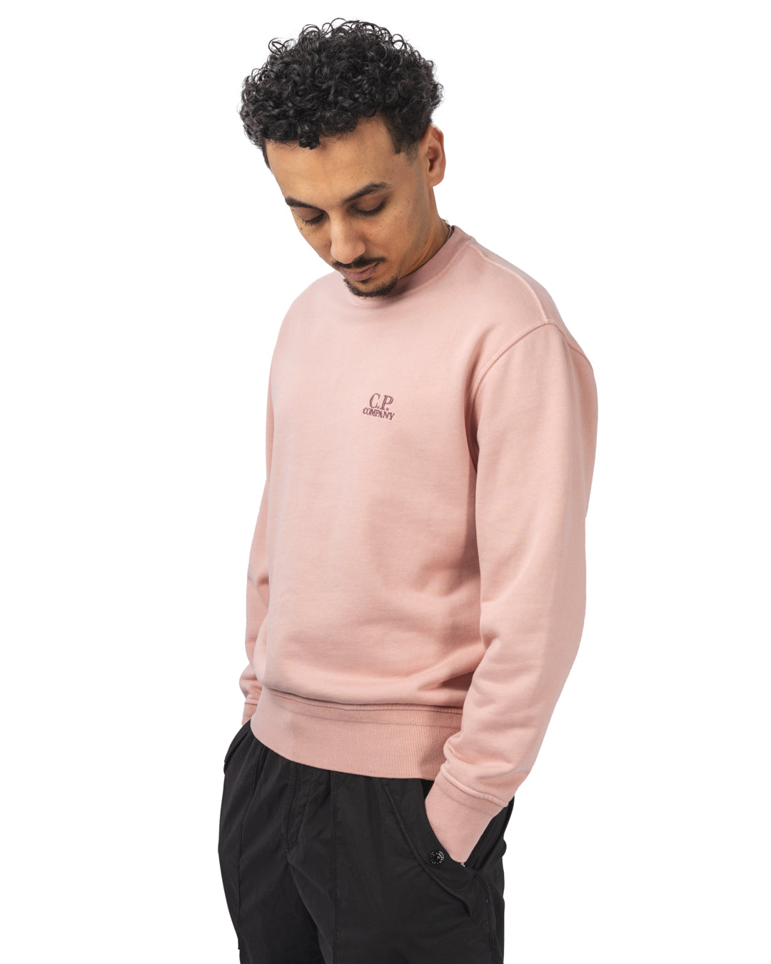 Cotton Diagonal Fleece Crew Neck Logo Sweatshirt