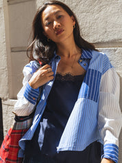 Kozef Fabric Mix Cropped Shirt