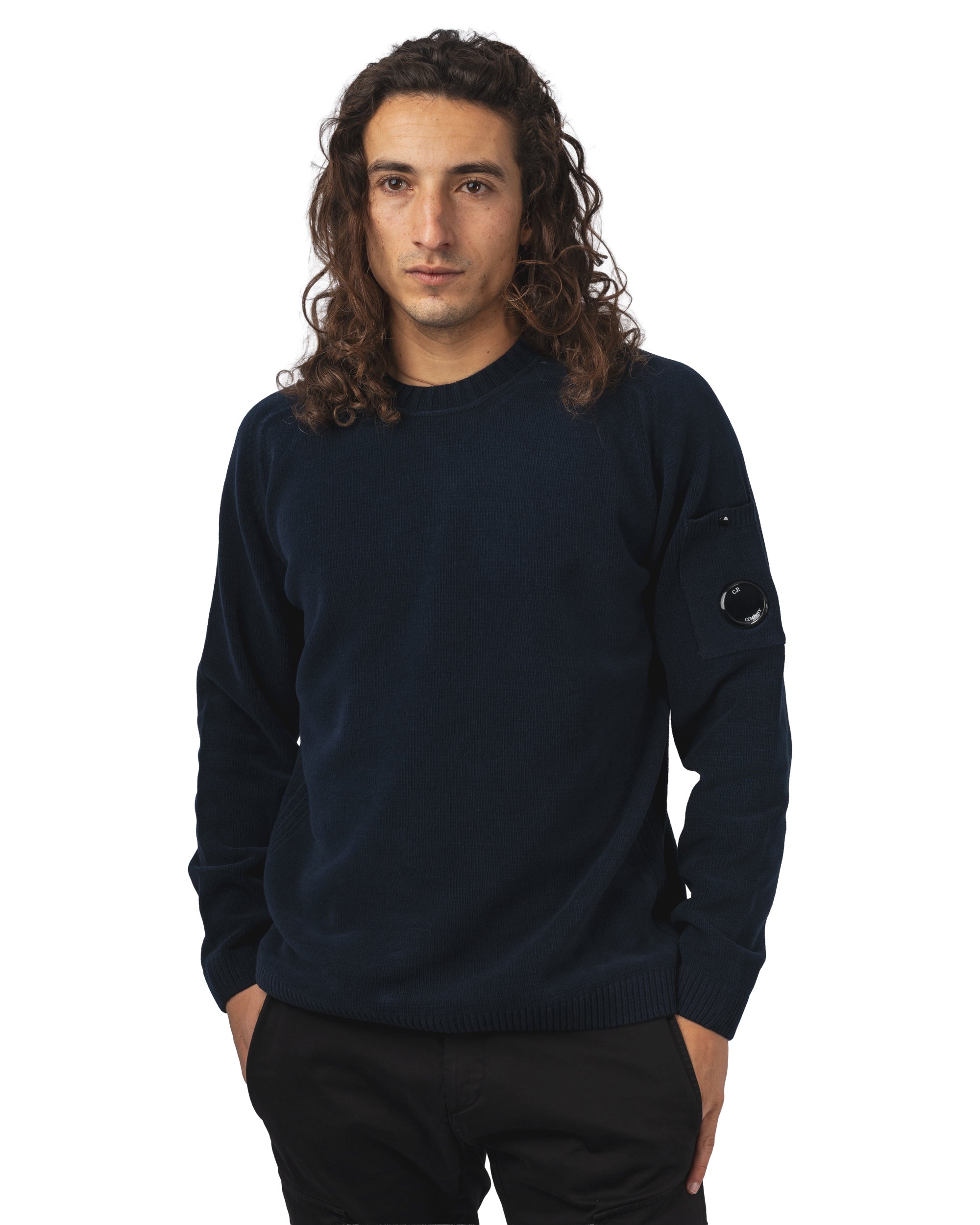 COTTON CHENILLE CREWNECK LENS SWEATER