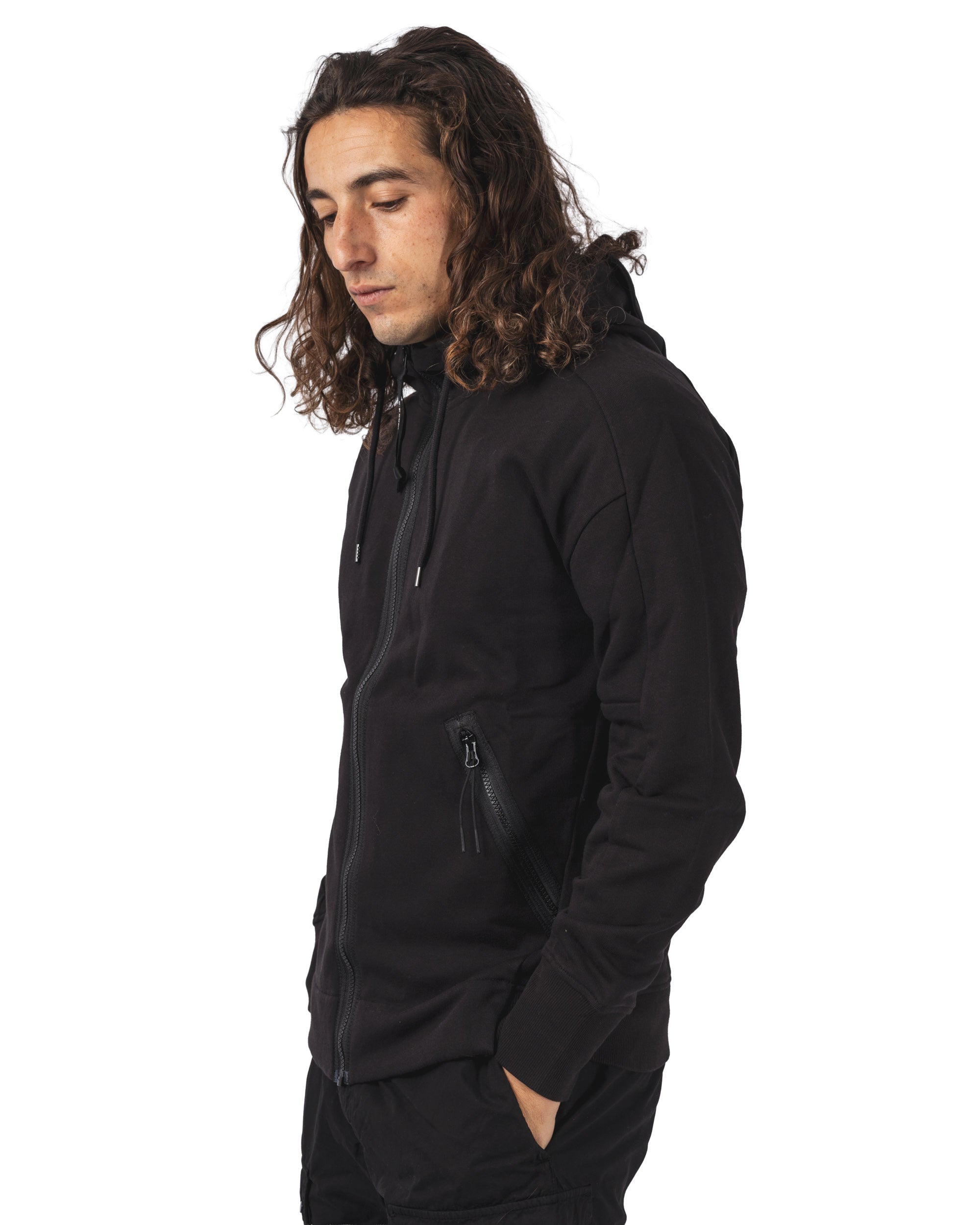 Diagonal Raised Fleece Hooded Full Zip Sweatshirt
