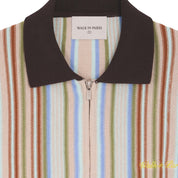 Brown Pinstripes Zipped Cardigan